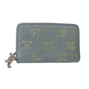 Juicy Couture Wallet Denim Rhinestone JC Zip Around "Heart Belongs" Interior